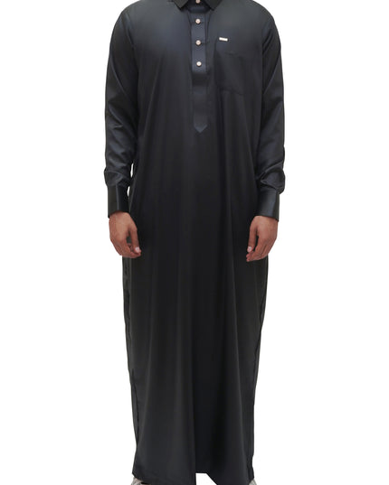 Saudi Collar Thobe - Bedouin Noir