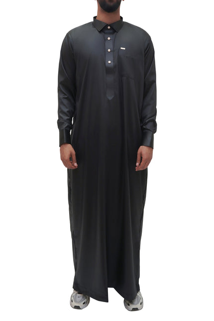 Saudi Collar Thobe - Bedouin Noir