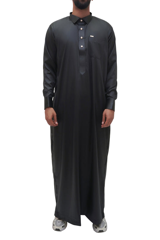 Saudi Collar Thobe - Bedouin Noir