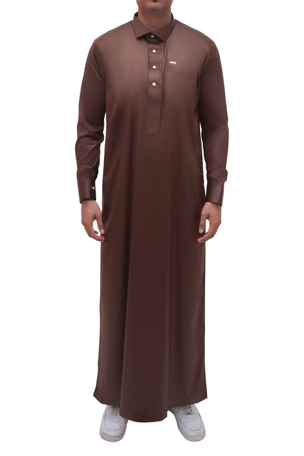 Saudi Collar Thobe - Date Brown