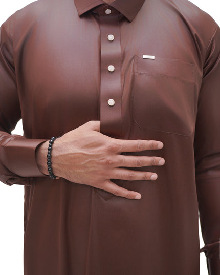 Saudi Collar Thobe - Date Brown