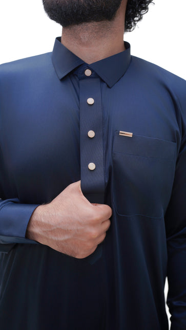 Saudi Collar Thobe - Moonlit Navy