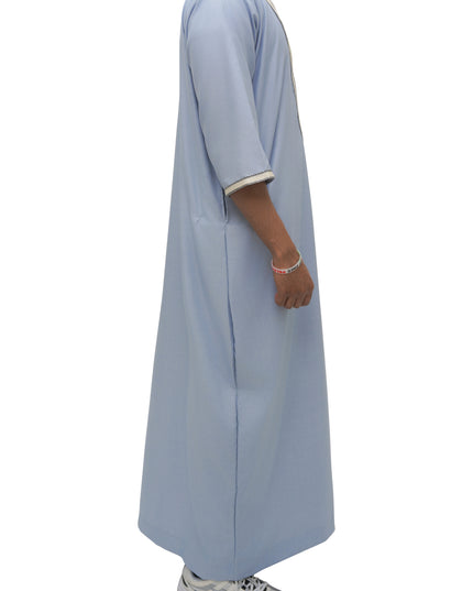 Moroccan Embroidered 3/4 Sleeve Thobe - Desert Sky