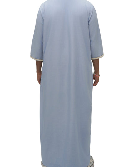 Moroccan Embroidered 3/4 Sleeve Thobe - Desert Sky