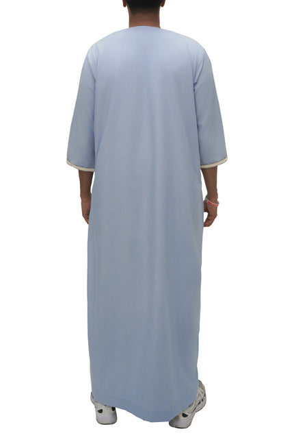 Moroccan Embroidered 3/4 Sleeve Thobe - Desert Sky