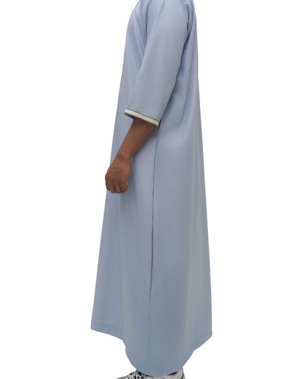 Moroccan Embroidered 3/4 Sleeve Thobe - Desert Sky