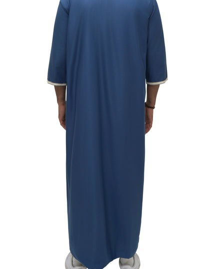 Moroccan Embroidered 3/4 Sleeve Thobe - Moonlit Navy