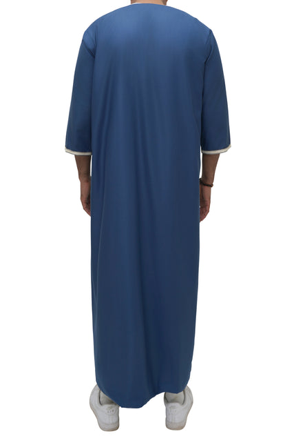 Moroccan Embroidered 3/4 Sleeve Thobe - Moonlit Navy