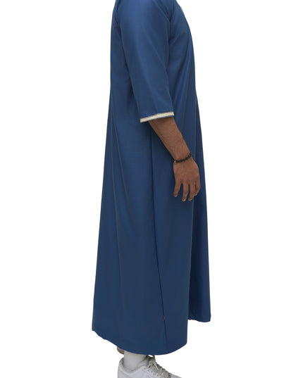 Moroccan Embroidered 3/4 Sleeve Thobe - Moonlit Navy