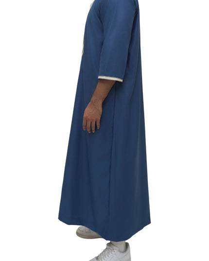 Moroccan Embroidered 3/4 Sleeve Thobe - Moonlit Navy