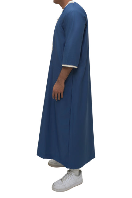 Moroccan Embroidered 3/4 Sleeve Thobe - Moonlit Navy