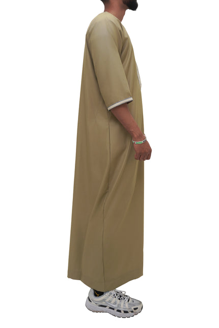 Moroccan Embroidered 3/4 Sleeve Thobe - Zaytoon (Olive)