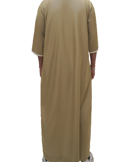 Moroccan Embroidered 3/4 Sleeve Thobe - Zaytoon (Olive)