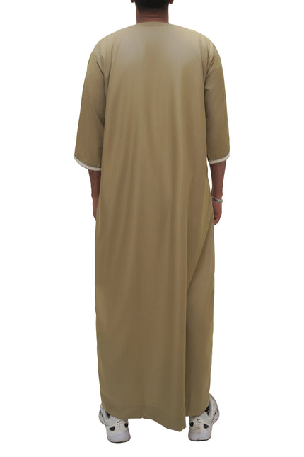 Moroccan Embroidered 3/4 Sleeve Thobe - Zaytoon (Olive)