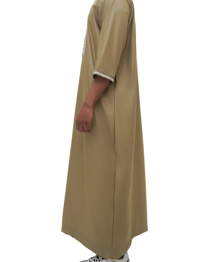 Moroccan Embroidered 3/4 Sleeve Thobe - Zaytoon (Olive)