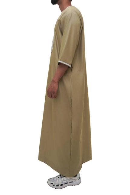 Moroccan Embroidered 3/4 Sleeve Thobe - Zaytoon (Olive)