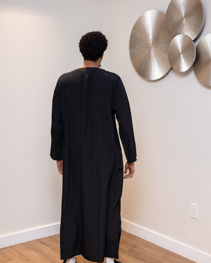 Premium Emirati Thobe - Midnight Black